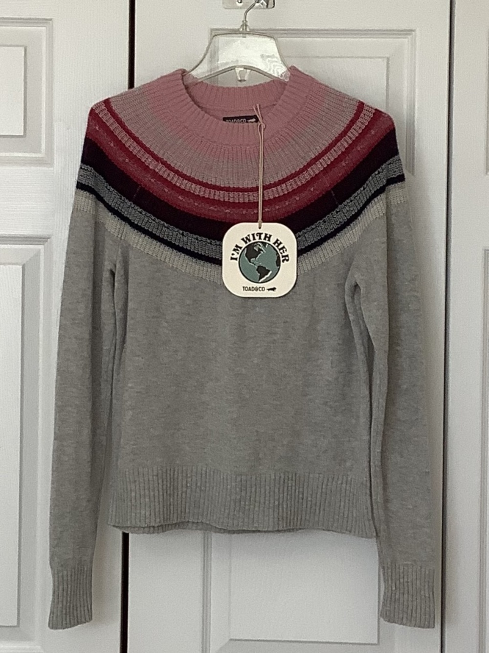 Toad & Co Sweater Cazadero Crew Light Ash Medium Gray Pink new